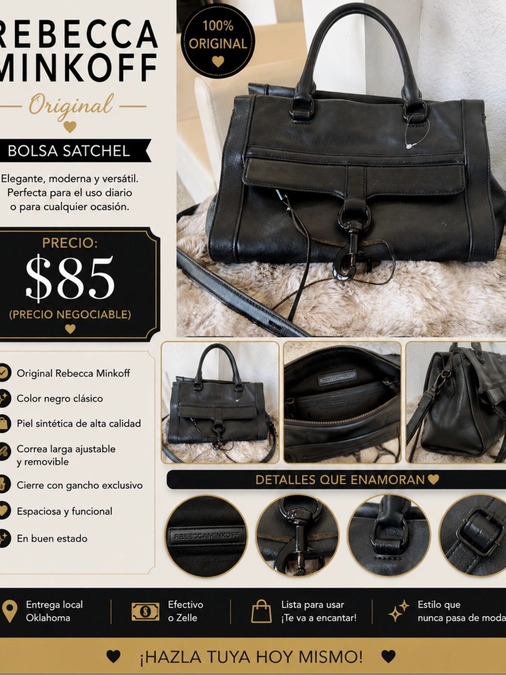 Rebecca Minkoff Black Satchel with Strap